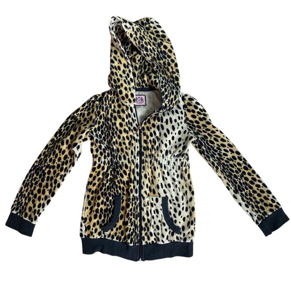 Juicy Couture Girls 10 Cheetah Animal Print Velour Zip Up Jacket Vintage Y2K - Picture 1 of 7